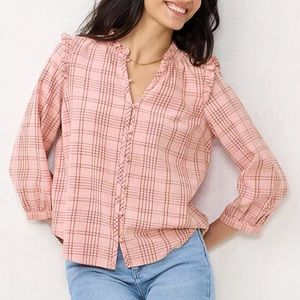 Plaid Gingham Peasant Blouse